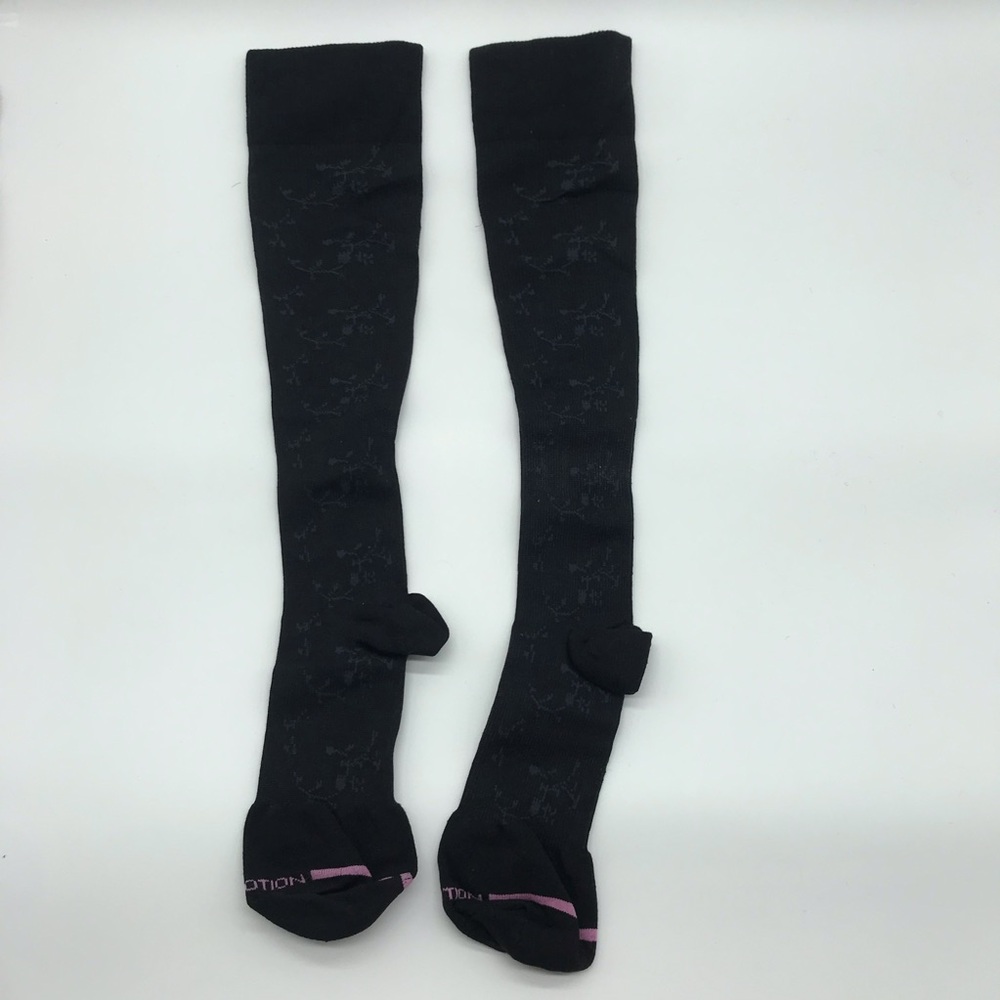 Dr Motion Black and Gray Floral Pattern Calf/Knee Socks One Size